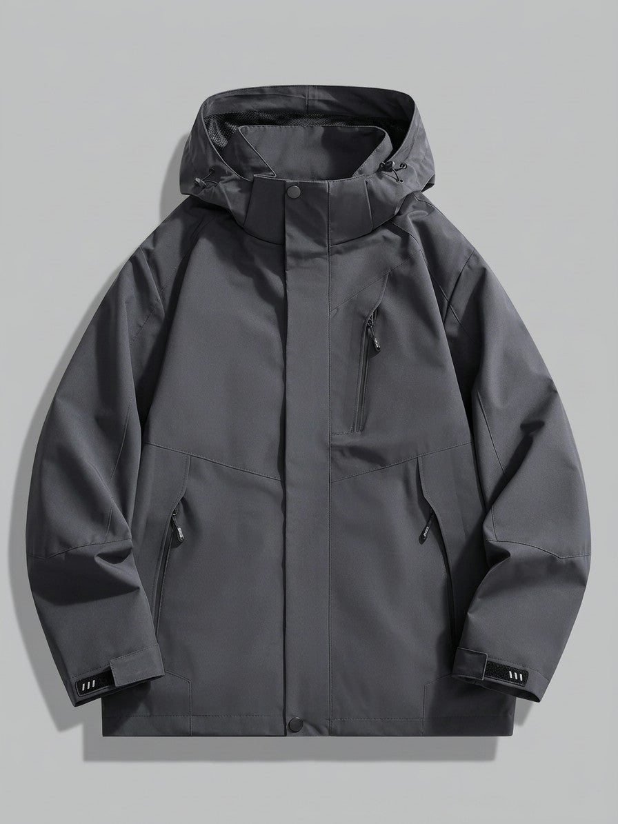 Domaso Men's Chevron-Panel Hooded Shell Jacket — charcoalgrey — packshot