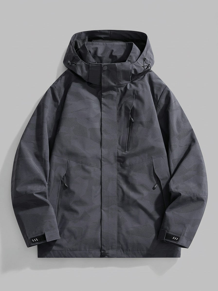 Domaso Men's Chevron-Panel Hooded Shell Jacket — graphitecamo — packshot
