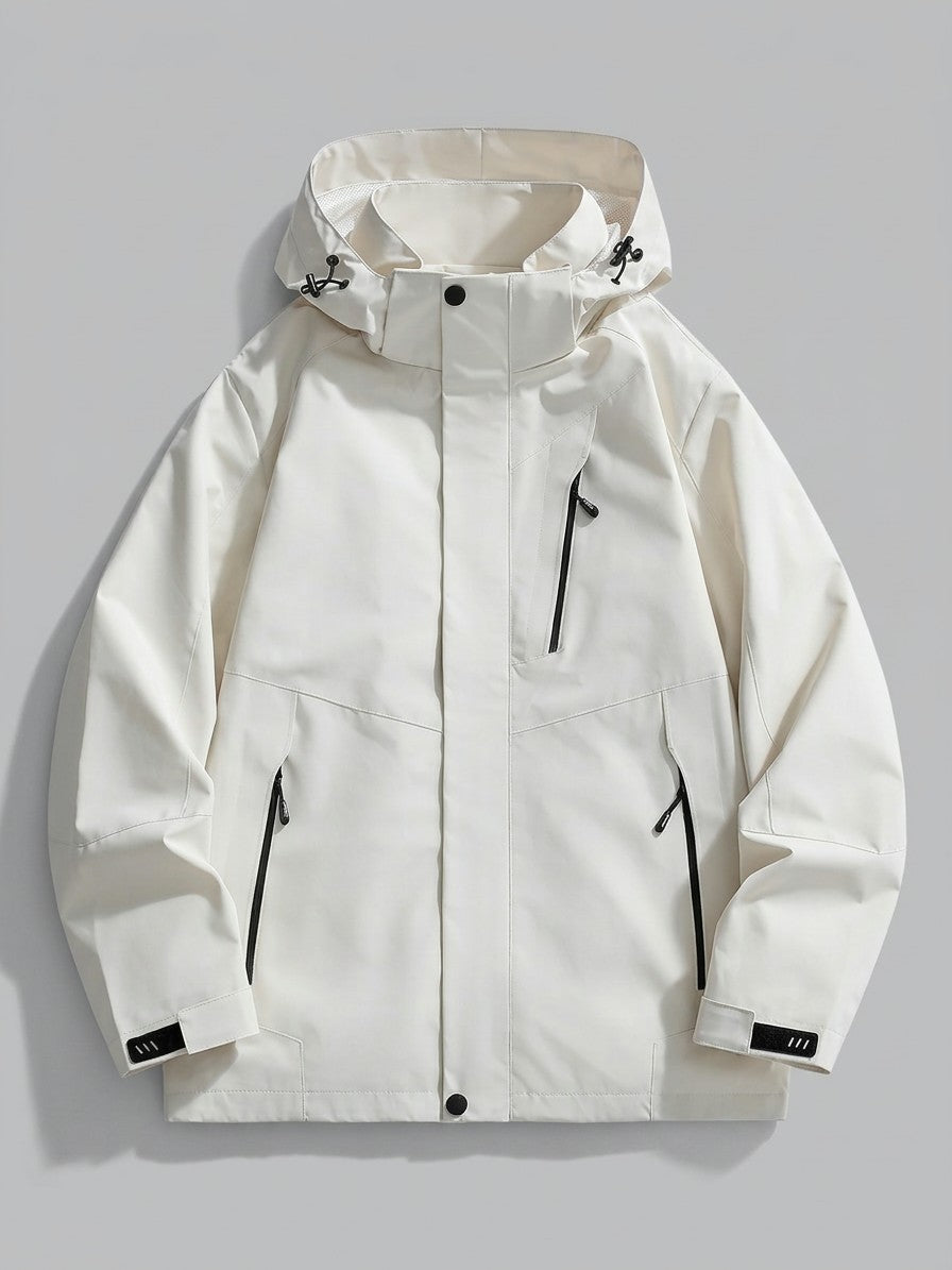 Domaso Men's Chevron-Panel Hooded Shell Jacket — ivory — packshot
