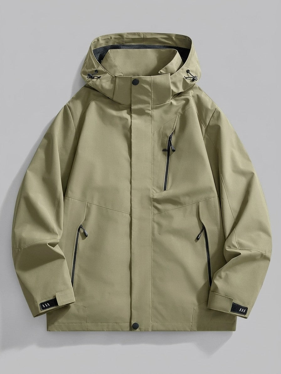 Domaso Men's Chevron-Panel Hooded Shell Jacket — olivegreen — packshot