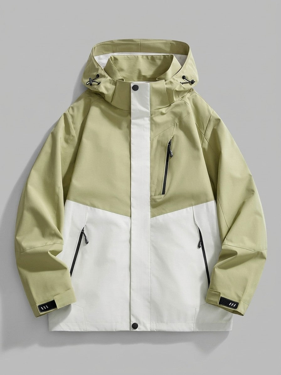 Domaso Men's Chevron-Panel Hooded Shell Jacket — sagewhite — packshot