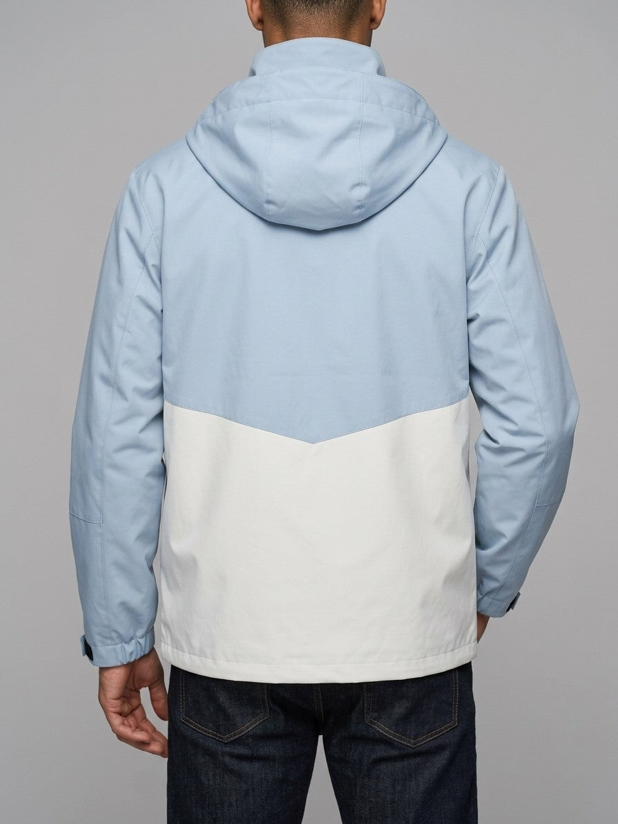 Domaso Men's Chevron-Panel Hooded Shell Jacket — skybluewhite — back