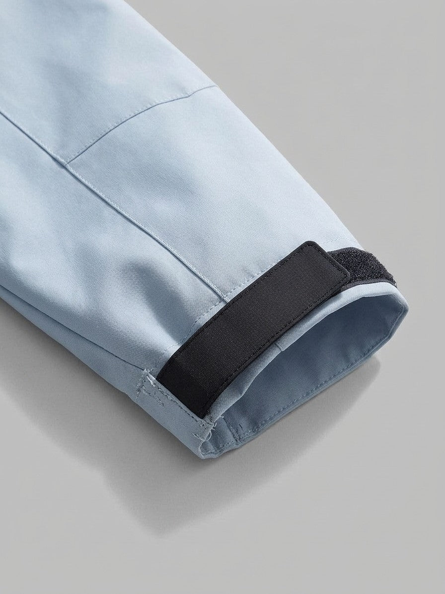 Domaso Men's Chevron-Panel Hooded Shell Jacket — skybluewhite — detail-collar