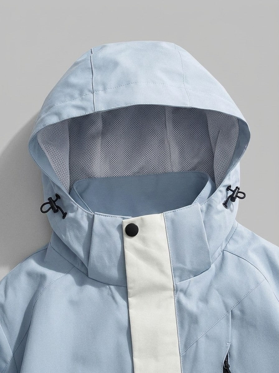 Domaso Men's Chevron-Panel Hooded Shell Jacket — skybluewhite — detail