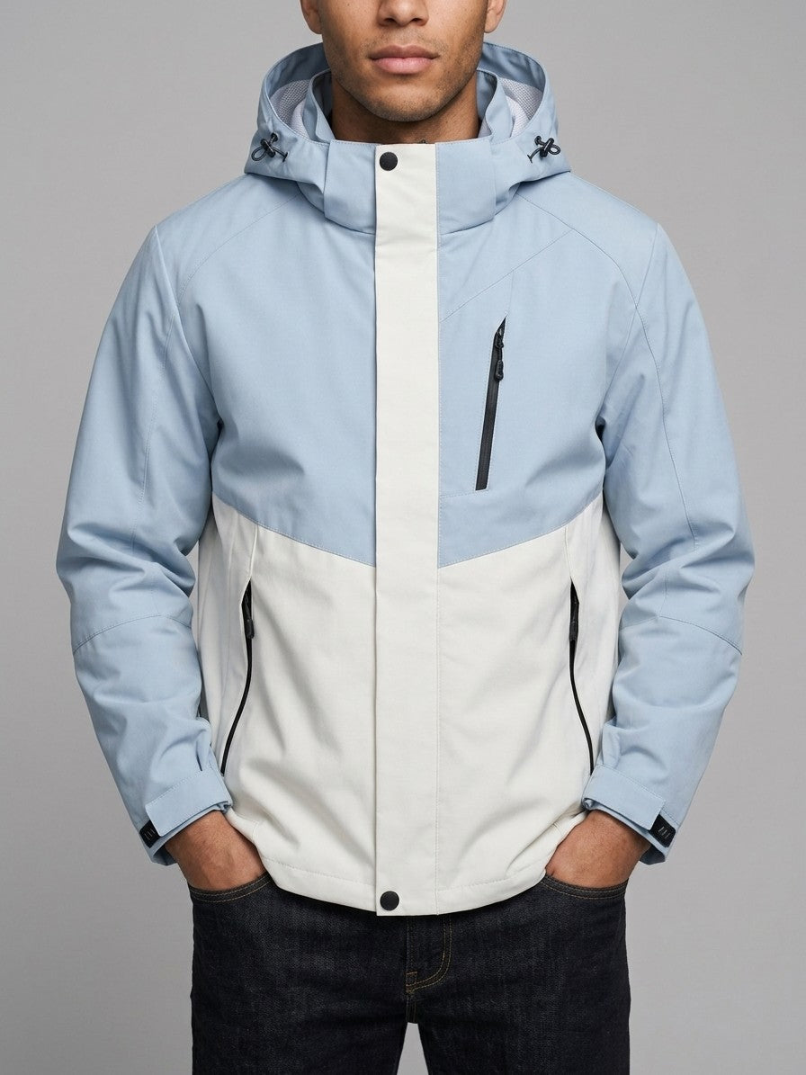 Domaso Men's Chevron-Panel Hooded Shell Jacket — skybluewhite — front