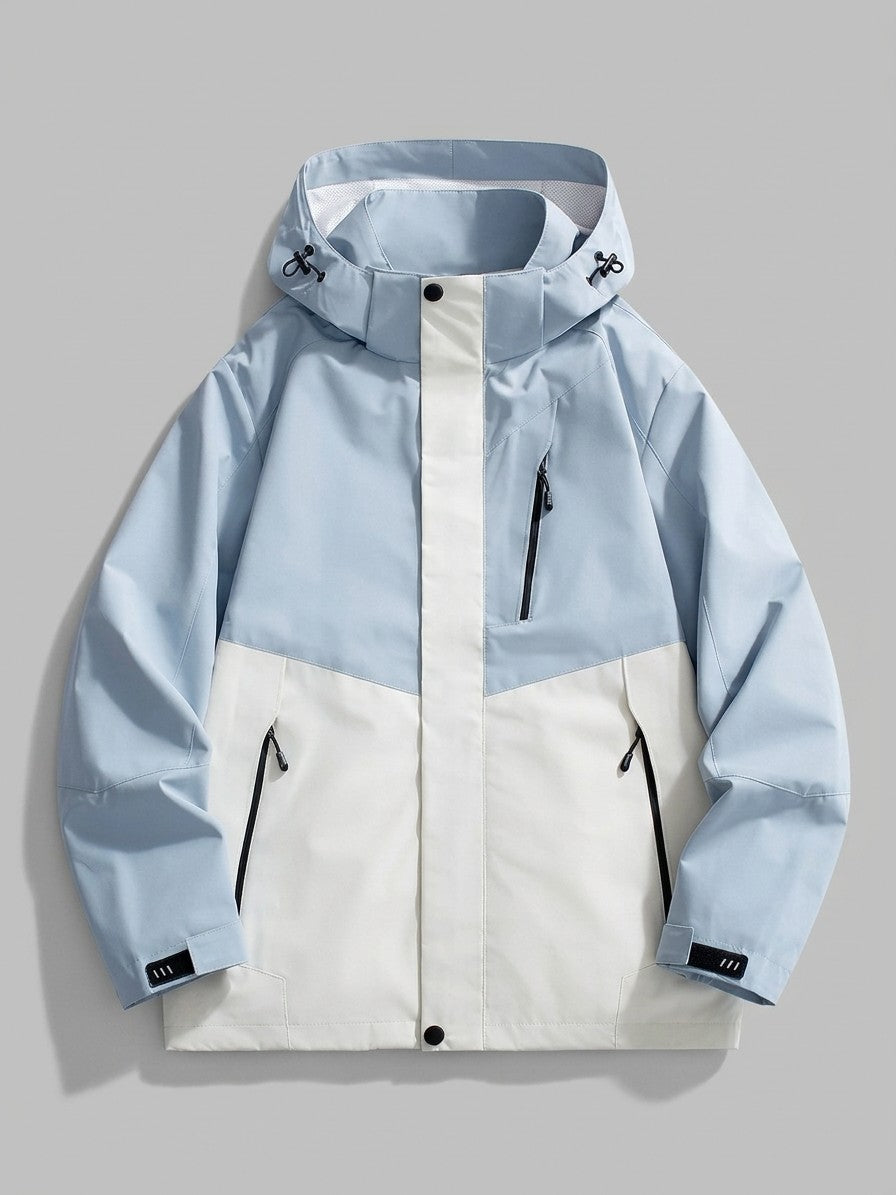Domaso Men's Chevron-Panel Hooded Shell Jacket — skybluewhite — packshot