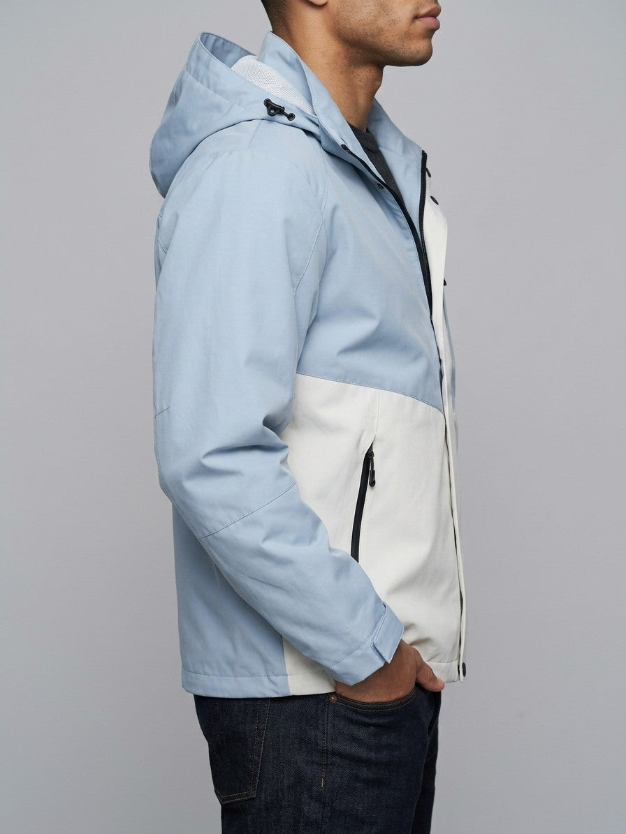 Domaso Men's Chevron-Panel Hooded Shell Jacket — skybluewhite — side