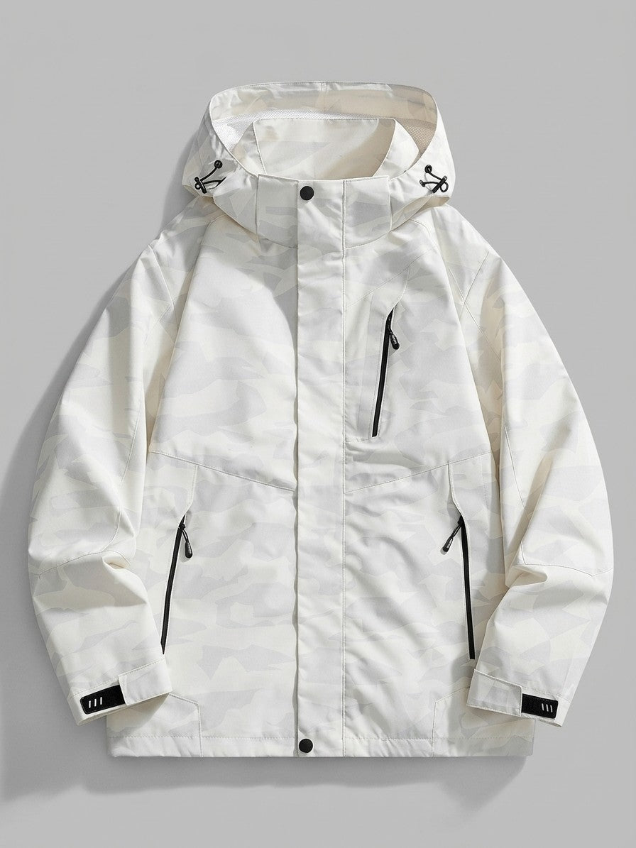 Domaso Men's Chevron-Panel Hooded Shell Jacket — whitecamo — packshot