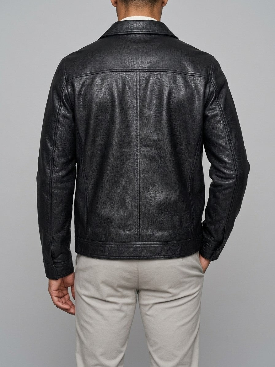 Dozza Men's Zip-Front Faux Leather Field Jacket — black — back