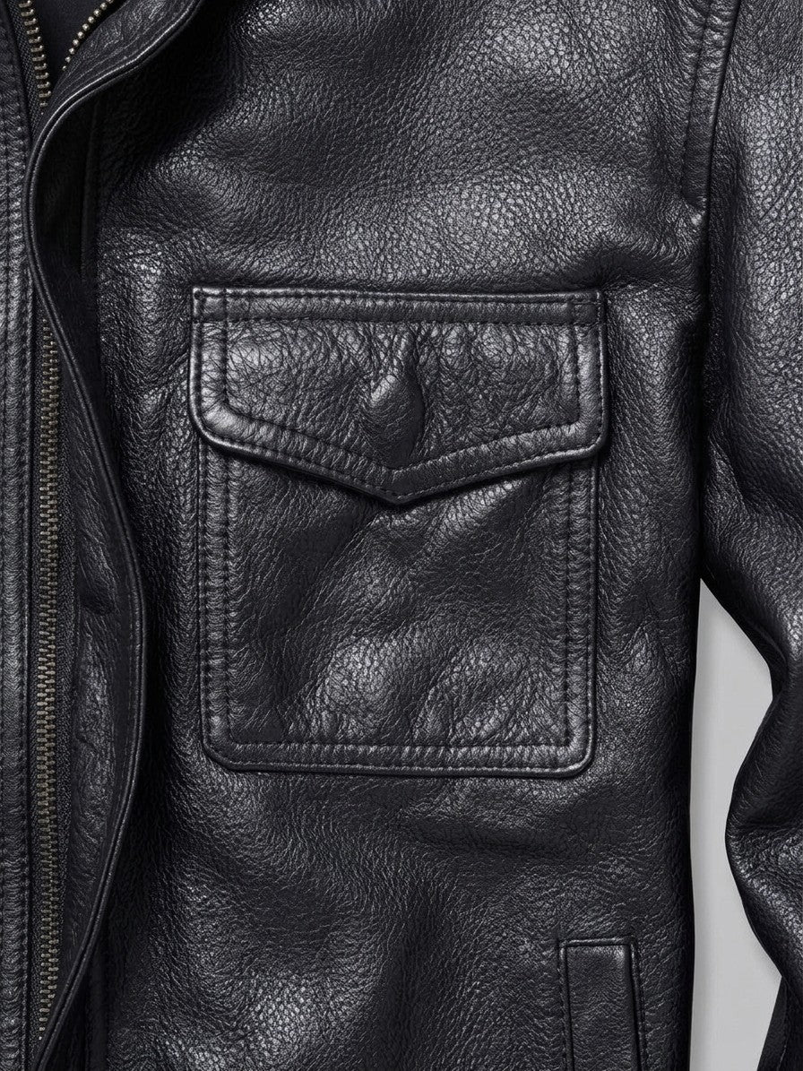 Dozza Men's Zip-Front Faux Leather Field Jacket — black — detail-2