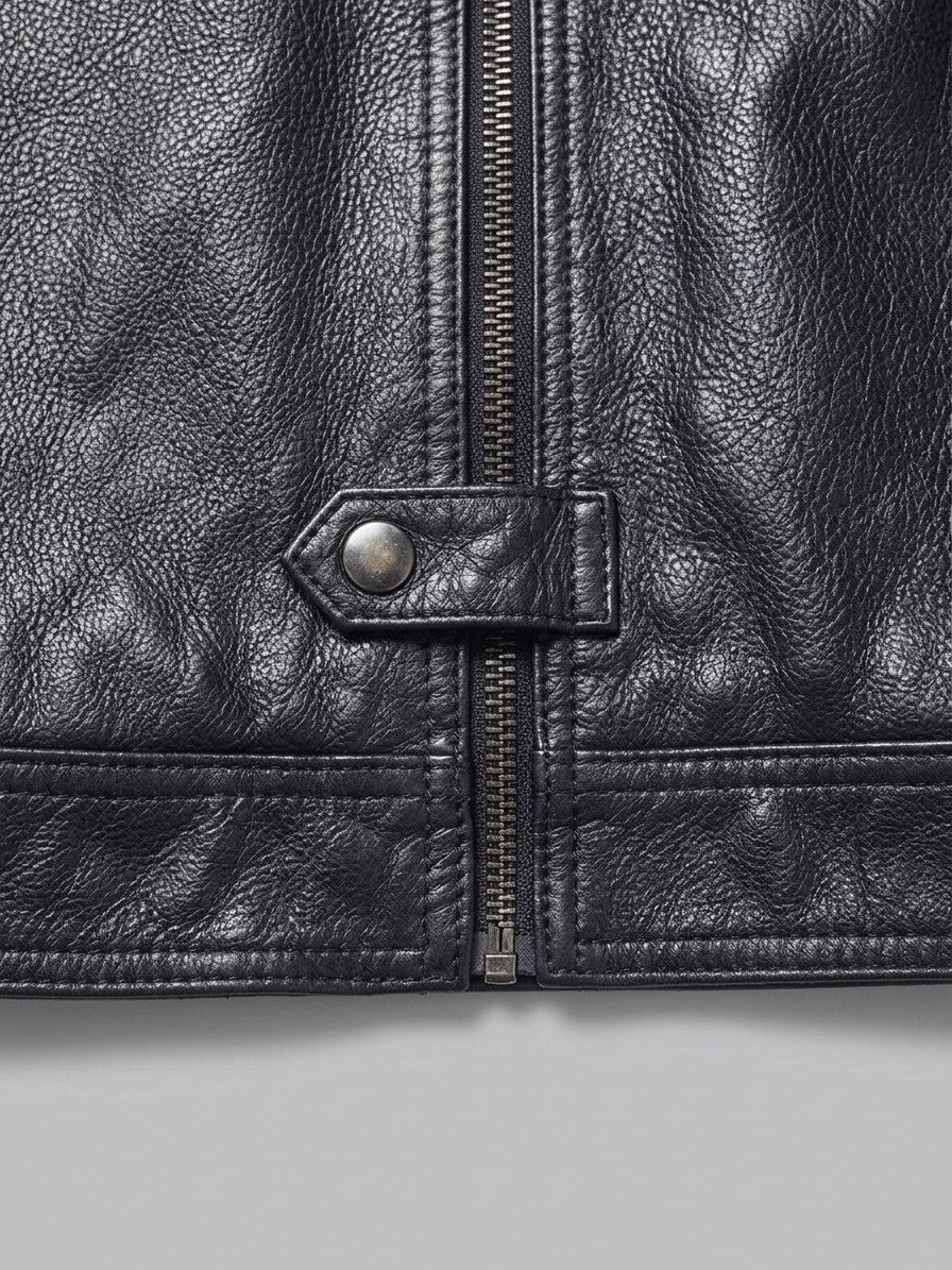 Dozza Men's Zip-Front Faux Leather Field Jacket — black — detail-collar