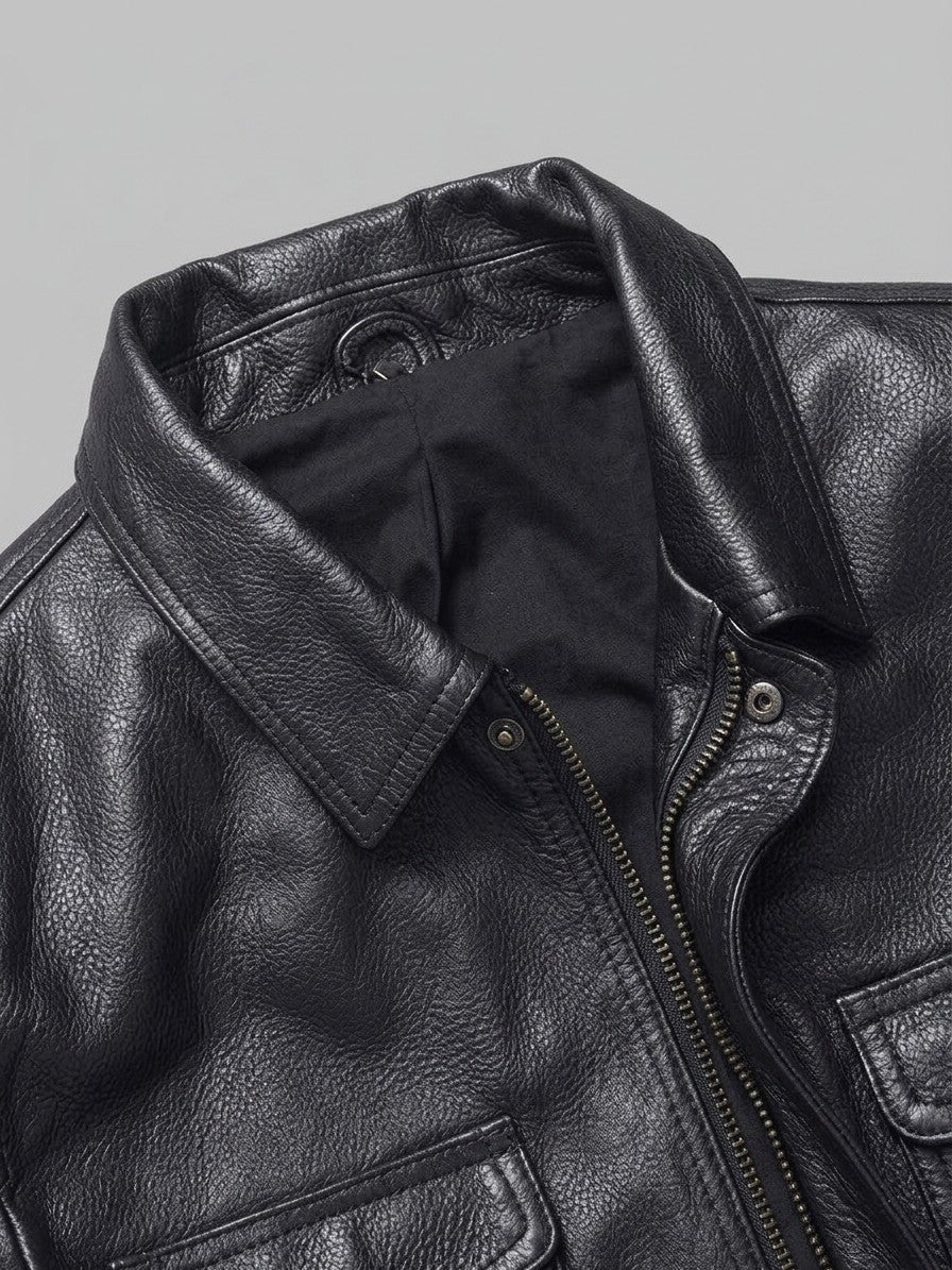 Dozza Men's Zip-Front Faux Leather Field Jacket — black — detail