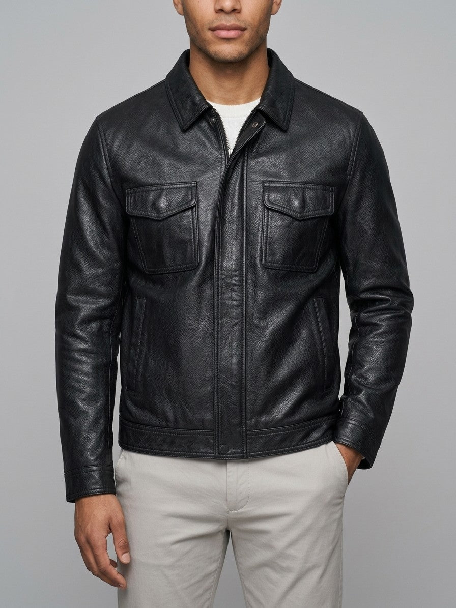 Dozza Men's Zip-Front Faux Leather Field Jacket — black — front