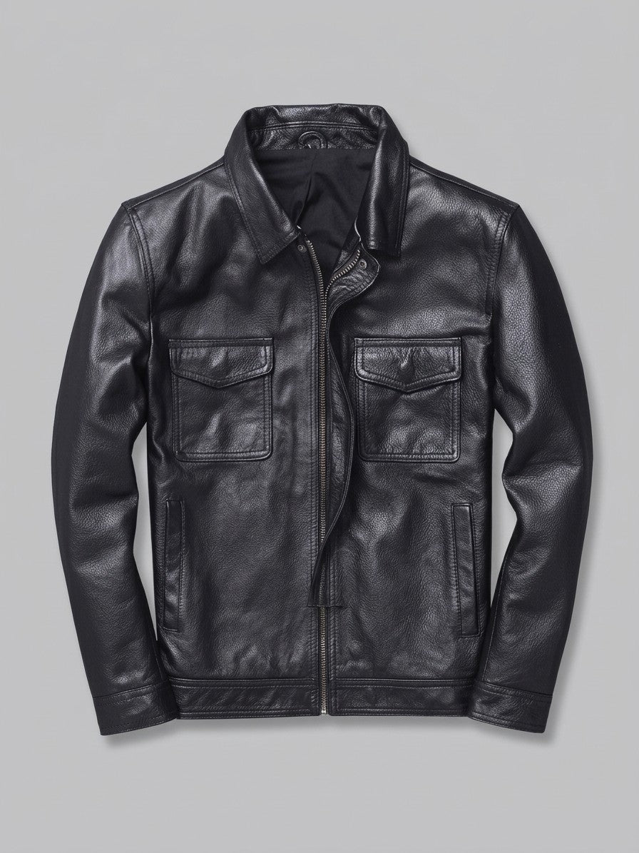 Dozza Men's Zip-Front Faux Leather Field Jacket — black — packshot