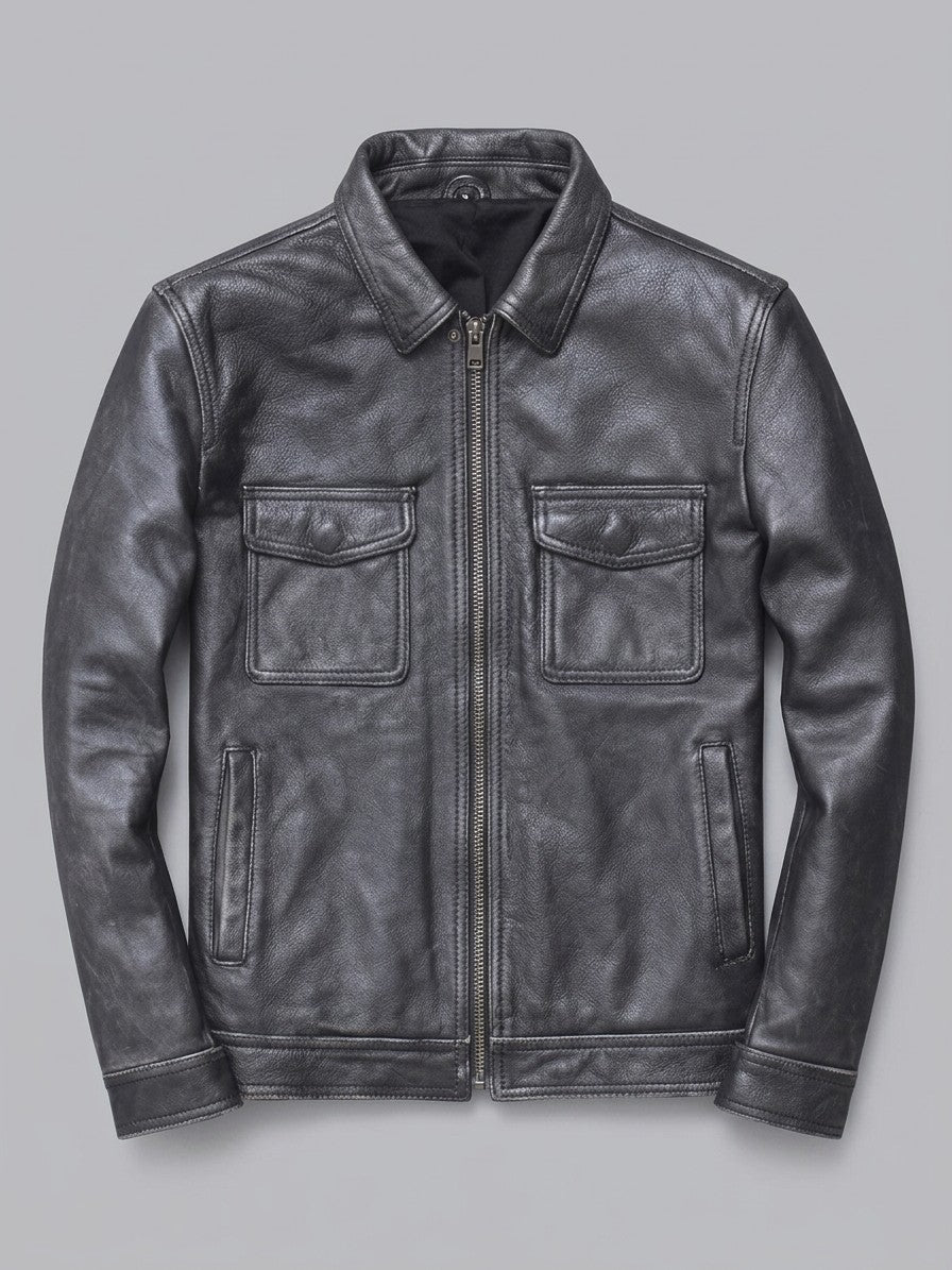 Dozza Men's Zip-Front Faux Leather Field Jacket — blackquiltedlined — packshot
