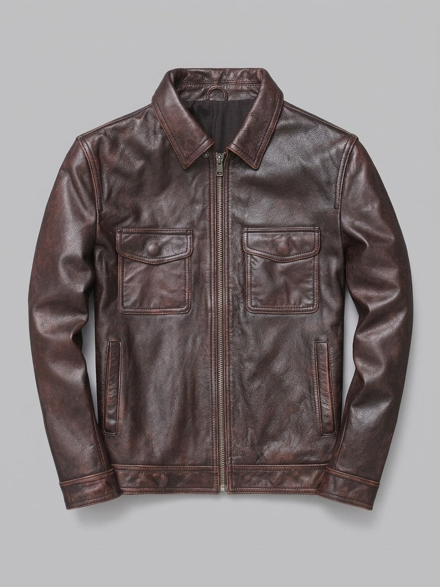 Dozza Men's Zip-Front Faux Leather Field Jacket — brown — packshot