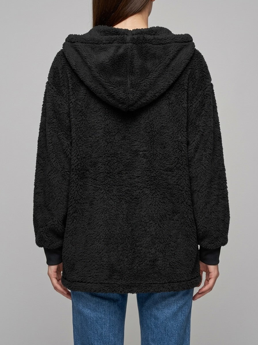 Duino Women's Open-Front Hooded Teddy Jacket — black — back