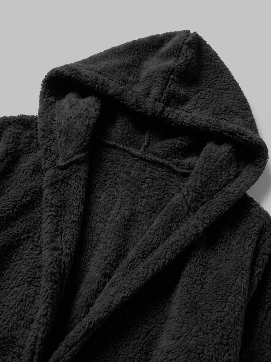 Duino Women's Open-Front Hooded Teddy Jacket — black — detail-2