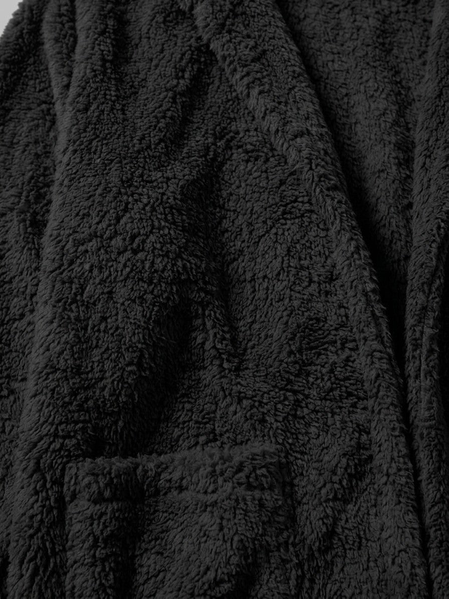 Duino Women's Open-Front Hooded Teddy Jacket — black — detail