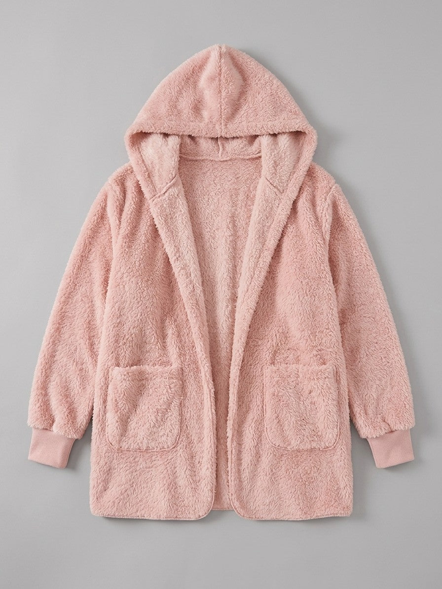 Duino Women's Open-Front Hooded Teddy Jacket — blushpink — packshot
