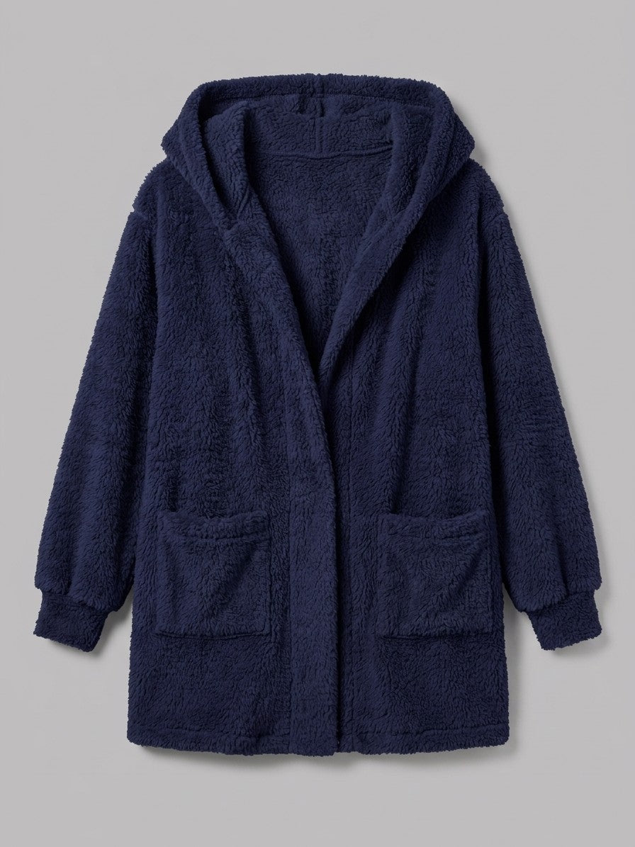 Duino Women's Open-Front Hooded Teddy Jacket — darkblue — packshot