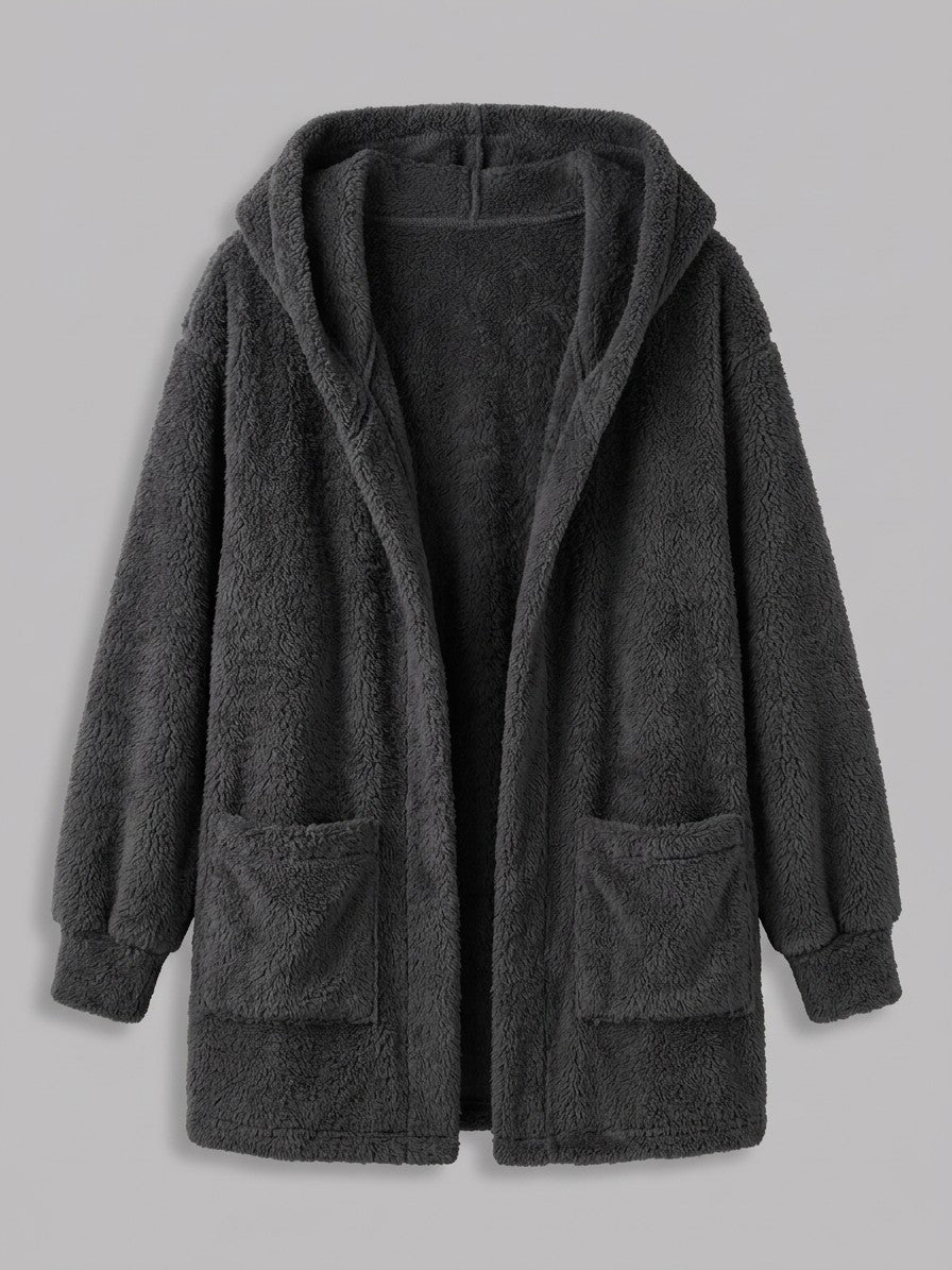 Duino Women's Open-Front Hooded Teddy Jacket — darkgray — packshot