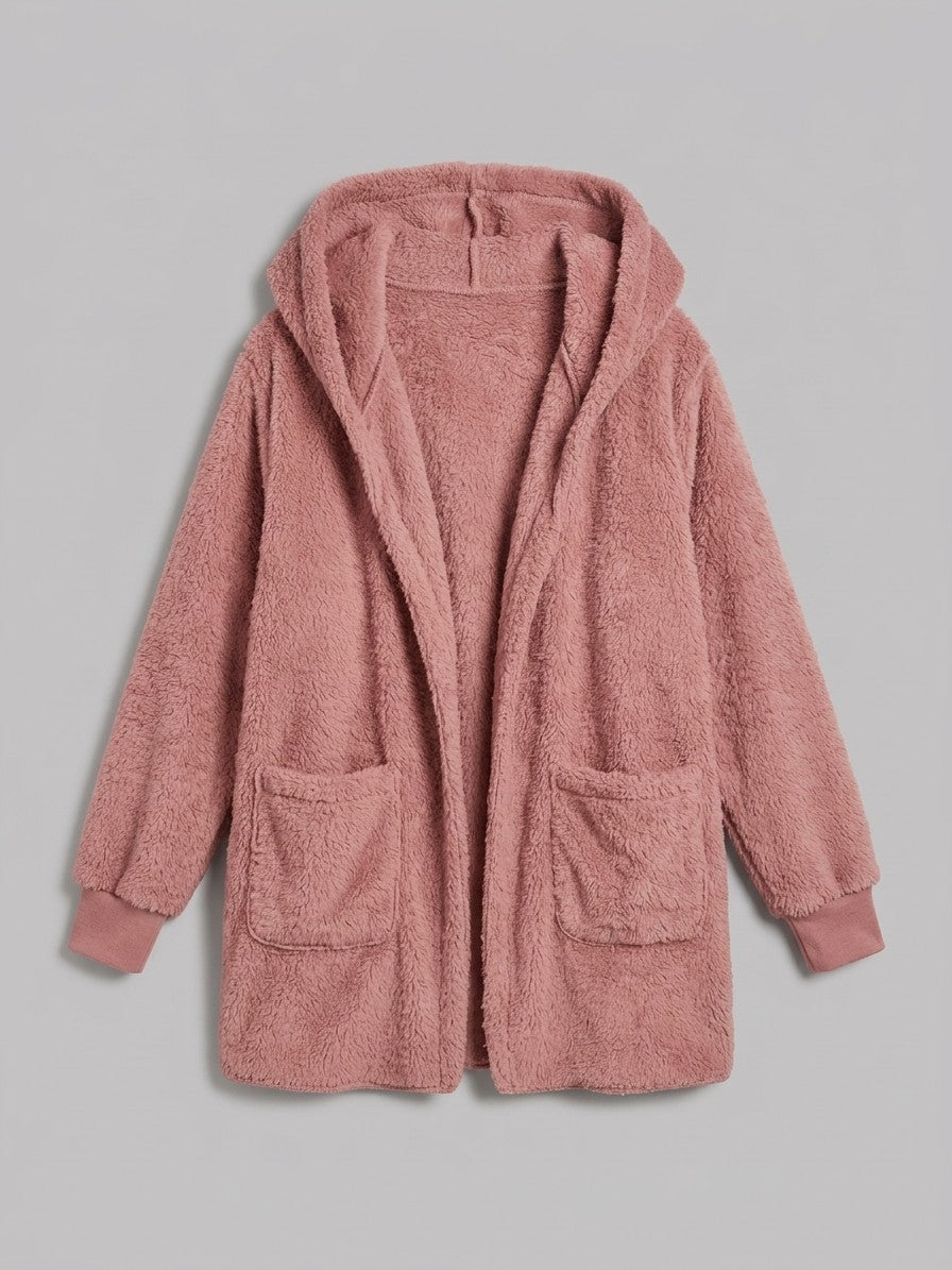 Duino Women's Open-Front Hooded Teddy Jacket — dustypink — packshot