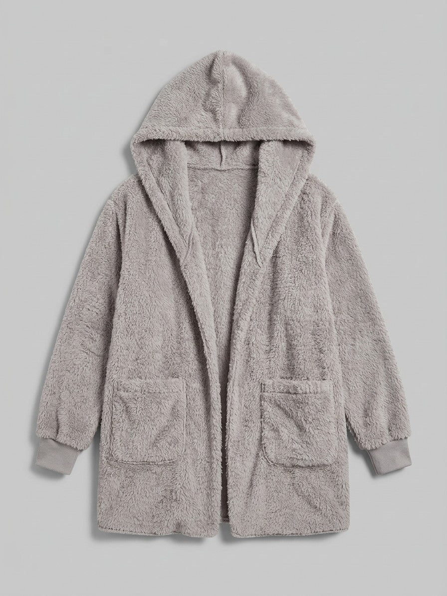 Duino Women's Open-Front Hooded Teddy Jacket — lightgray — packshot