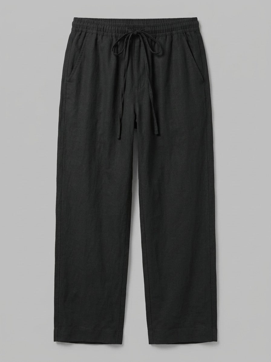 Elba Men's Flax-Cotton Drawstring Pants — black — packshot