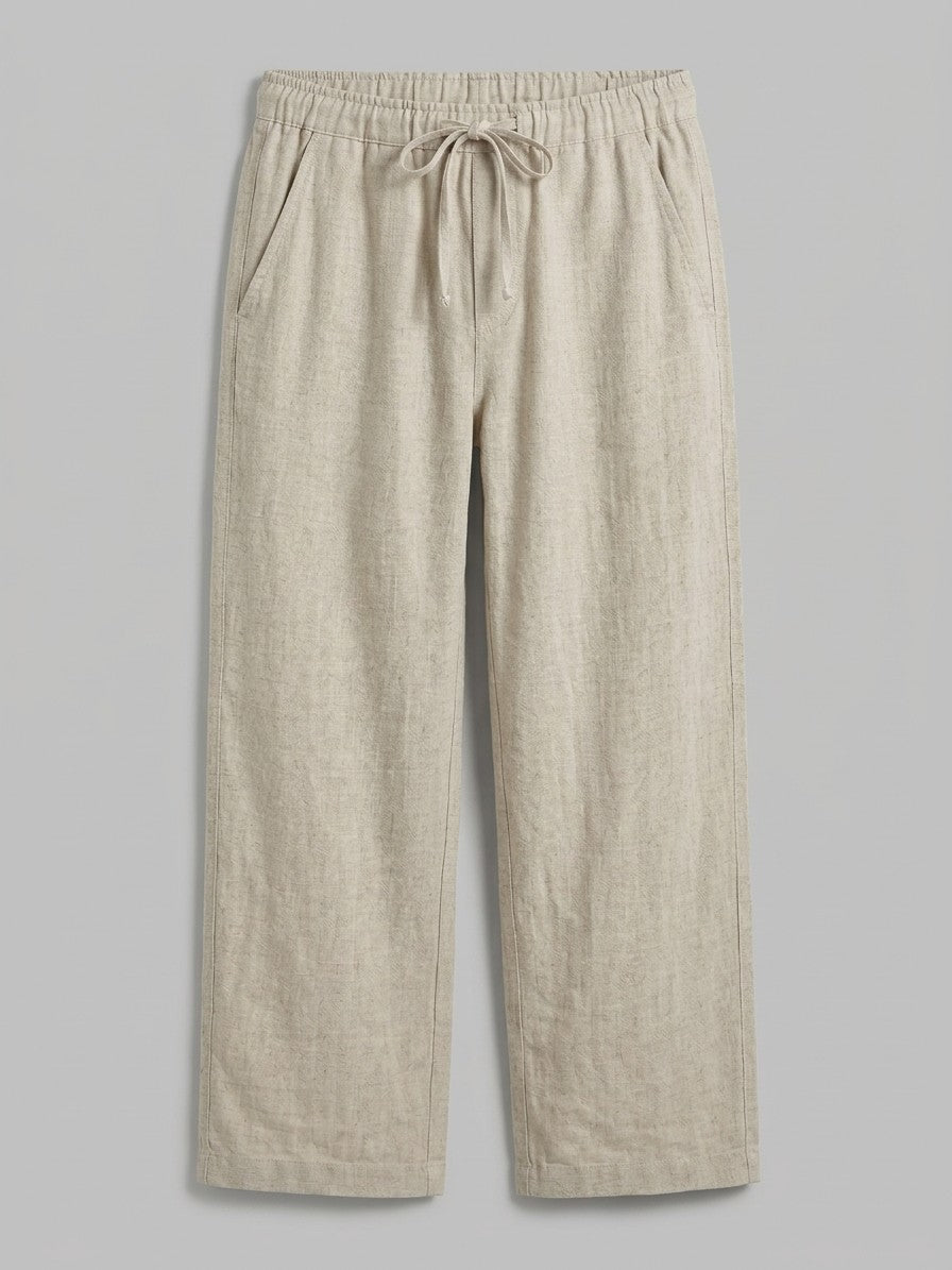 Elba Men's Flax-Cotton Drawstring Pants — khaki — packshot