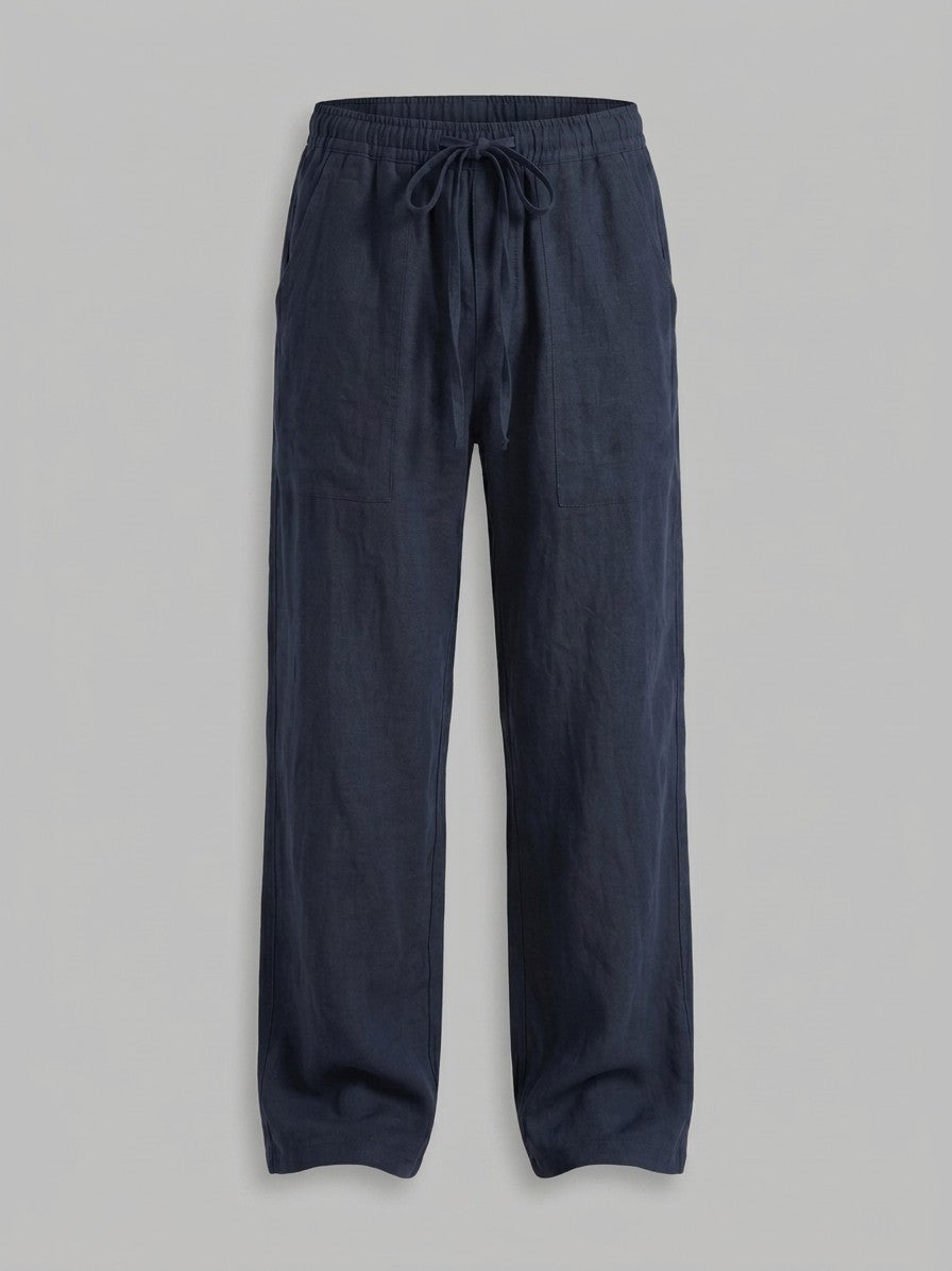 Elba Men's Flax-Cotton Drawstring Pants — navy — packshot