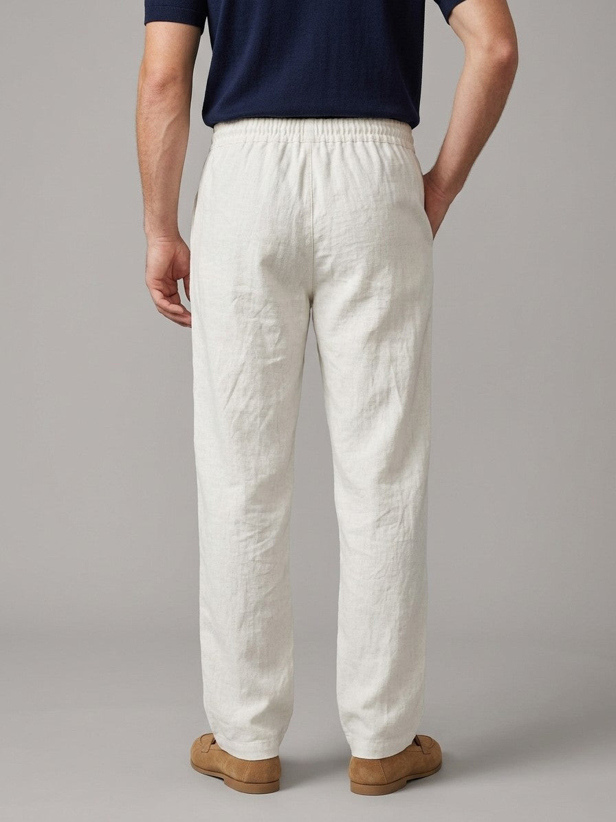 Elba Men's Flax-Cotton Drawstring Pants — white — back