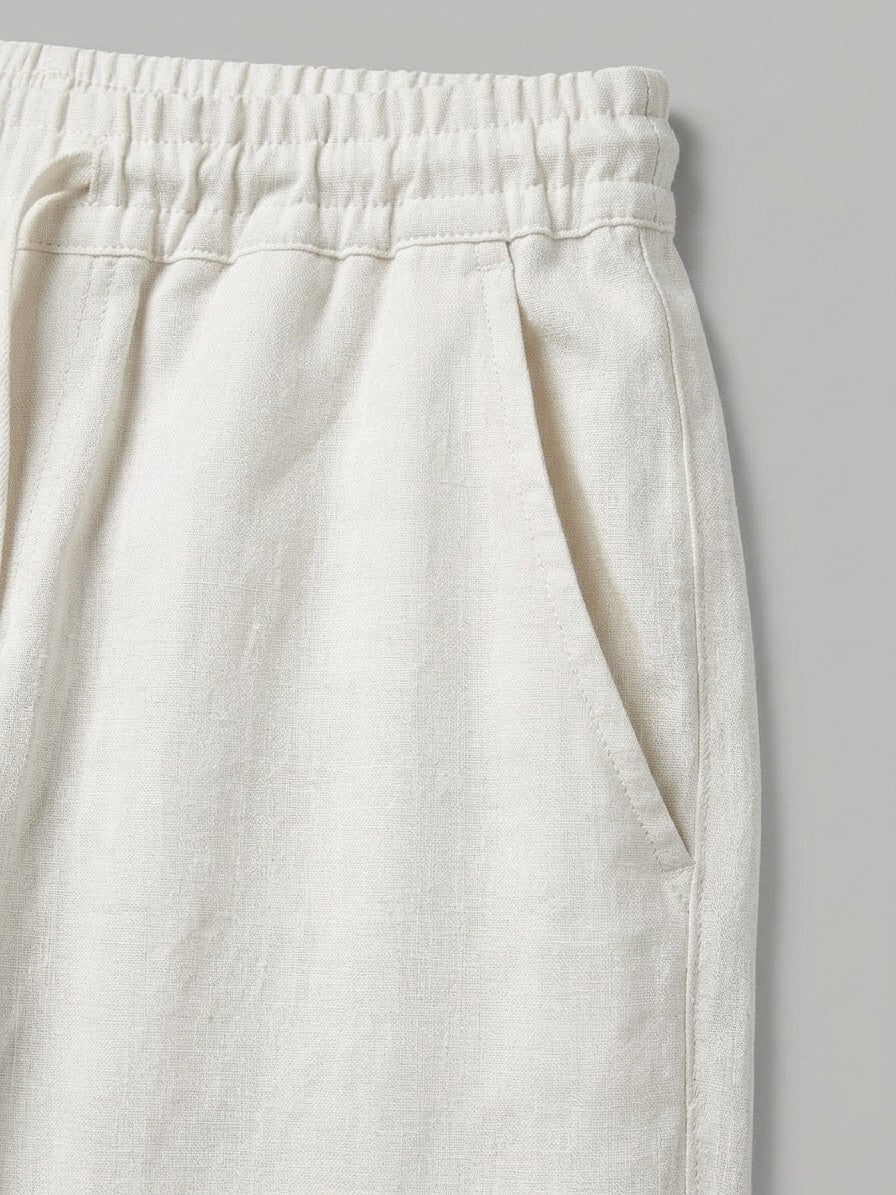 Elba Men's Flax-Cotton Drawstring Pants — white — detail-2