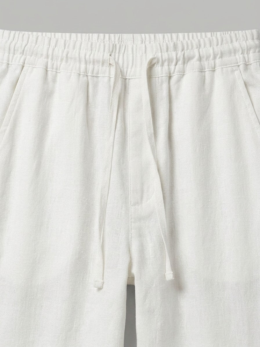 Elba Men's Flax-Cotton Drawstring Pants — white — detail-collar