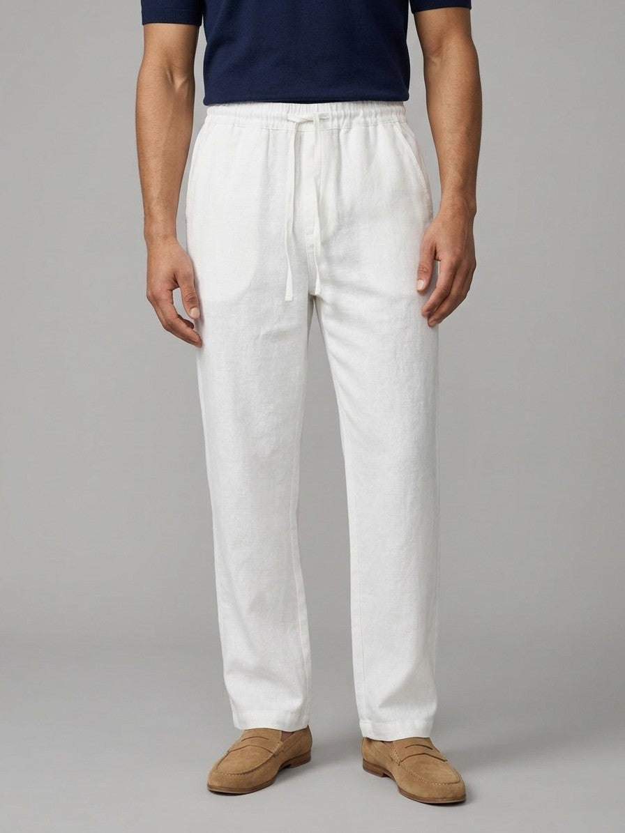 Elba Men's Flax-Cotton Drawstring Pants — white — front