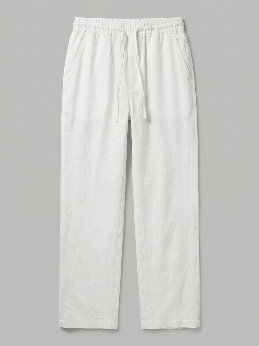 Elba Men's Flax-Cotton Drawstring Pants — white — packshot