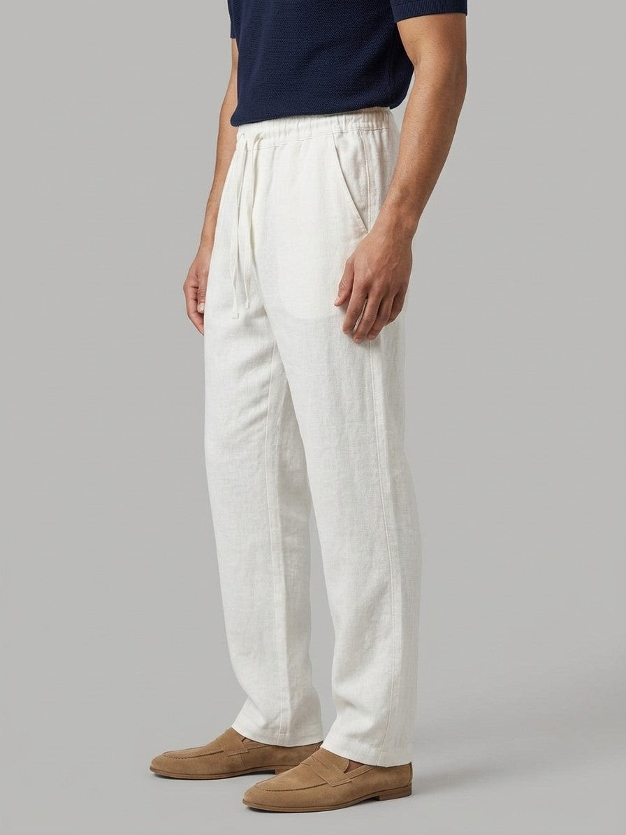 Elba Men's Flax-Cotton Drawstring Pants — white — side