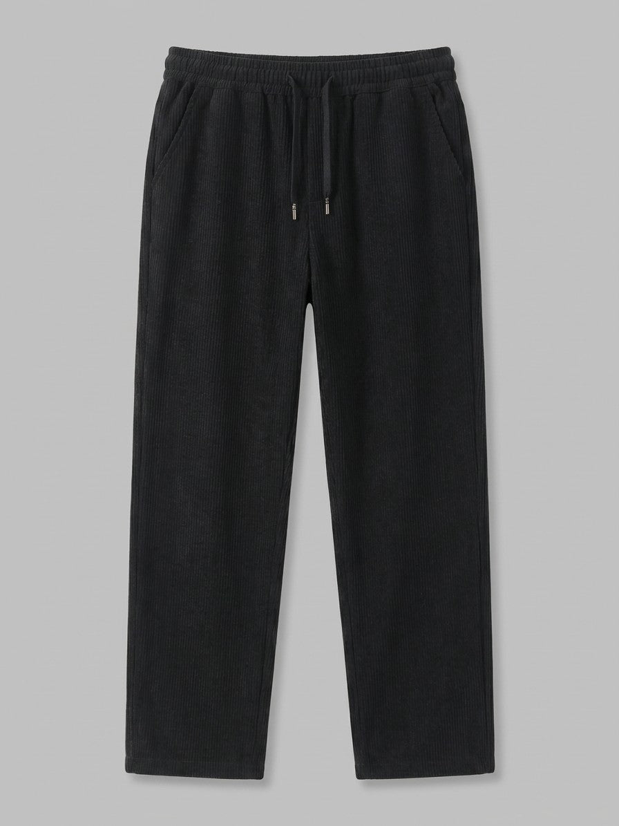 Elio Men's Ribbed Drawstring Trousers — black — packshot