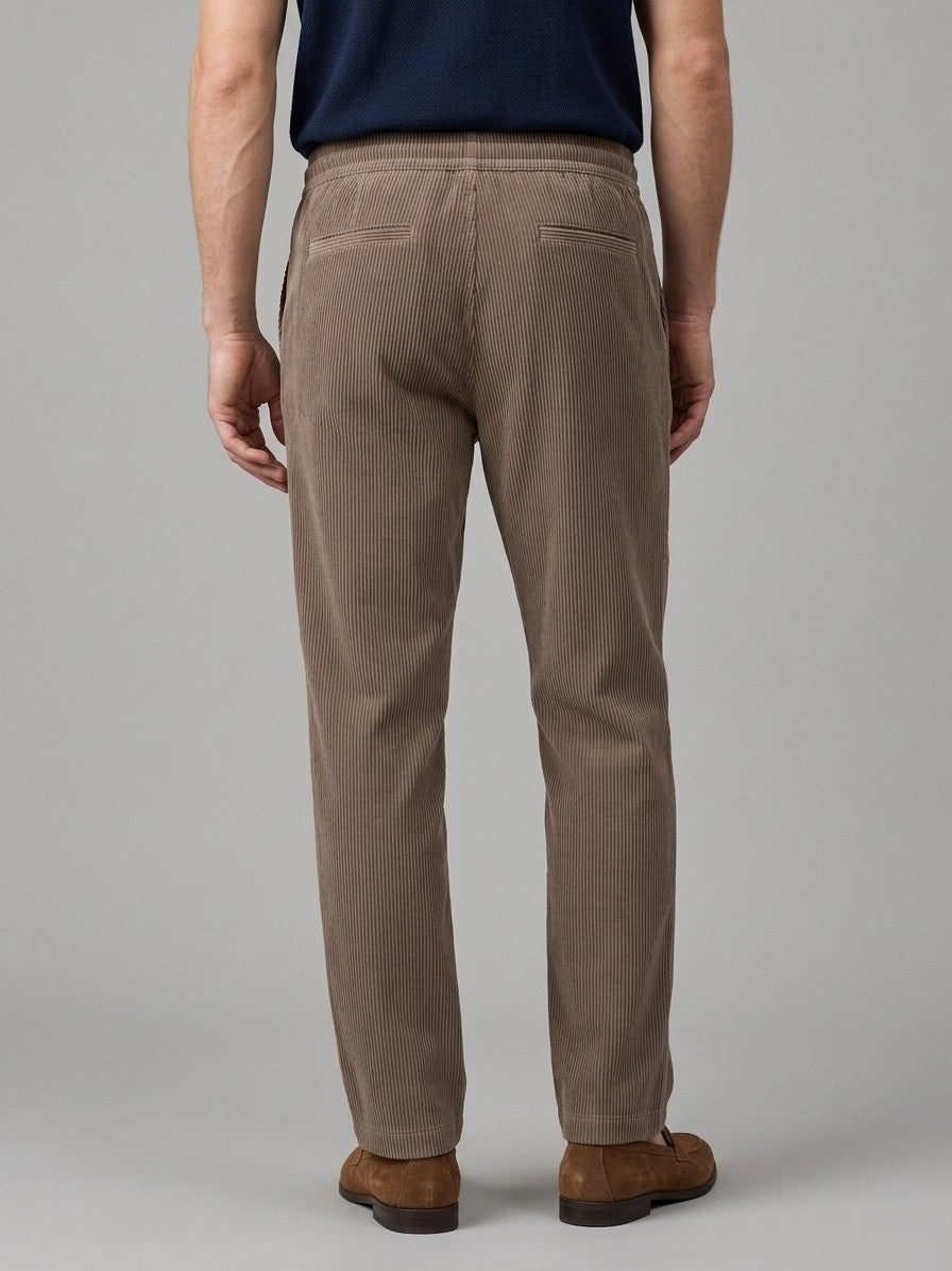 Elio Men's Ribbed Drawstring Trousers — brown — back
