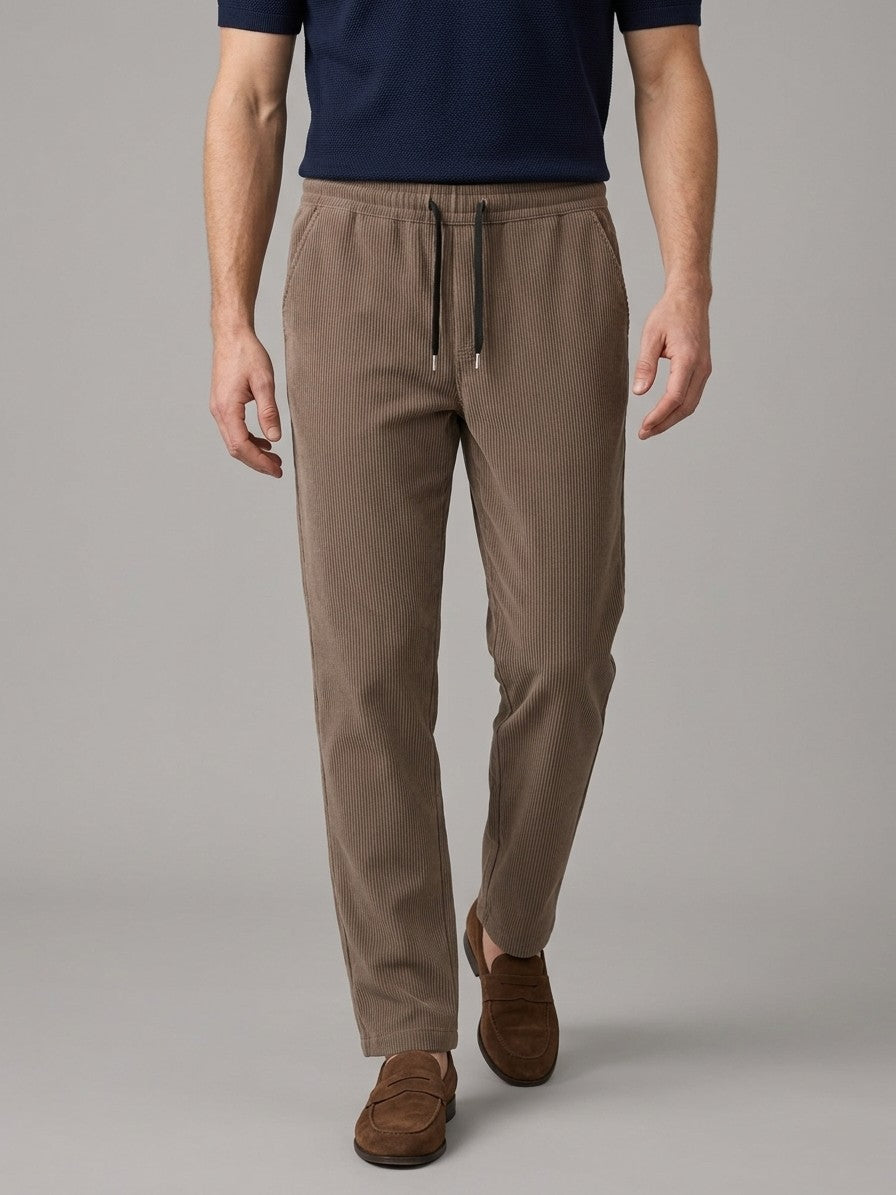 Elio Men's Ribbed Drawstring Trousers — brown — front
