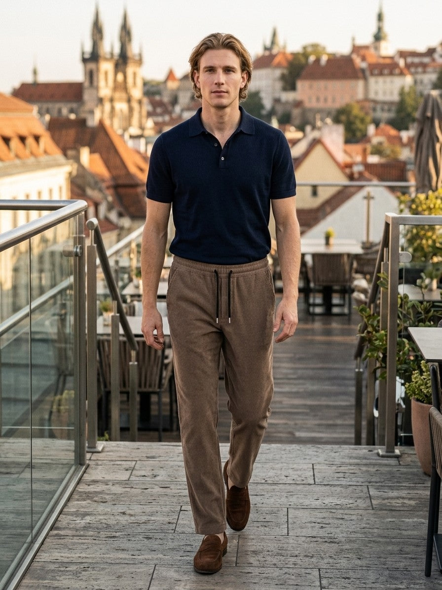 Elio Men's Ribbed Drawstring Trousers — brown — lifestyle