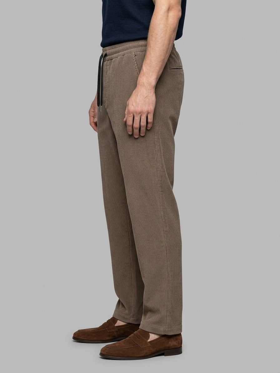 Elio Men's Ribbed Drawstring Trousers — brown — side