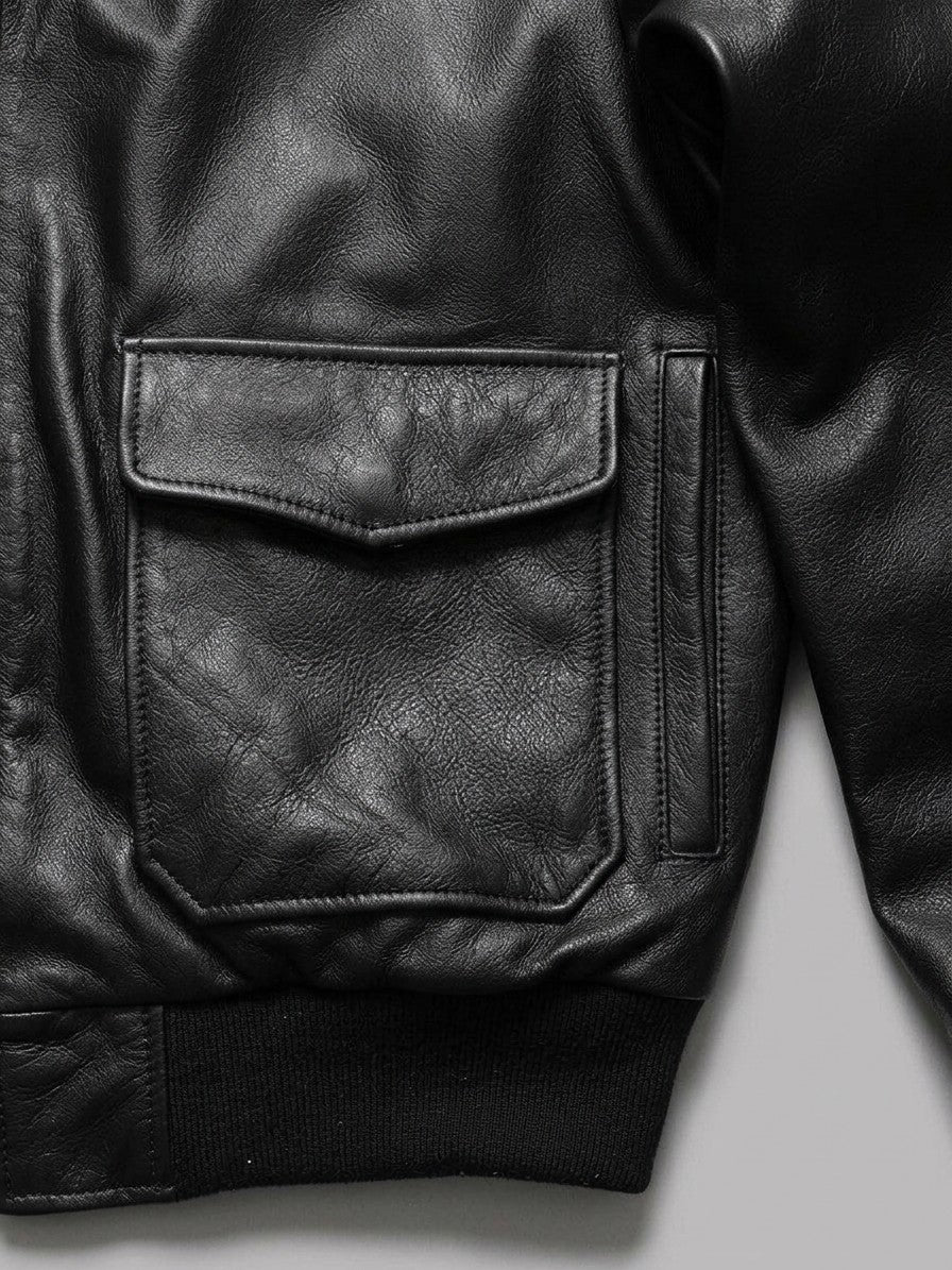 Enna Men's Tartan-Lined Genuine Leather Bomber Jacket — black — detail-2