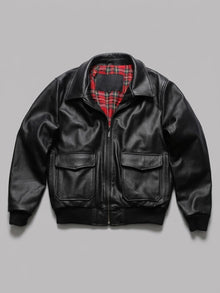 Enna Men's Tartan-Lined Genuine Leather Bomber Jacket