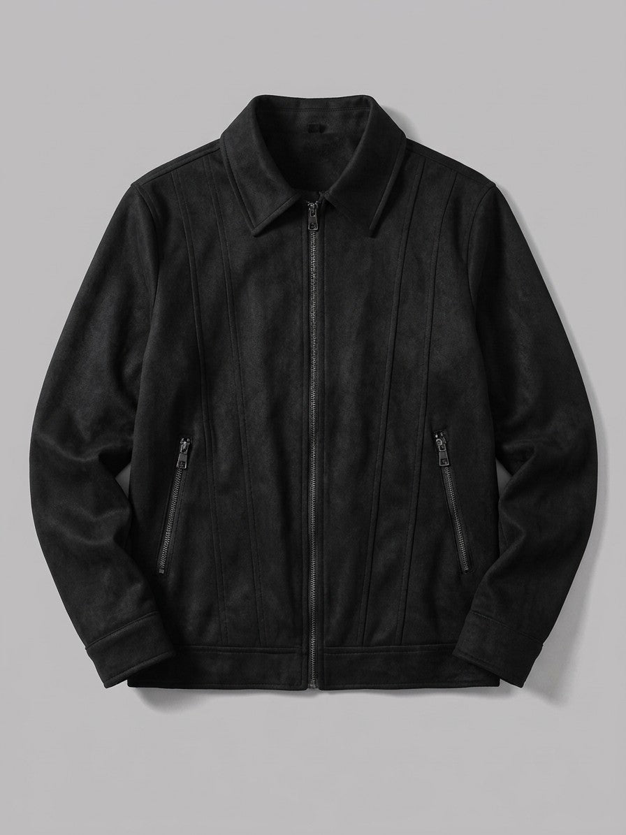 Erchie Men's Pintuck Suede Zip Jacket — black — packshot