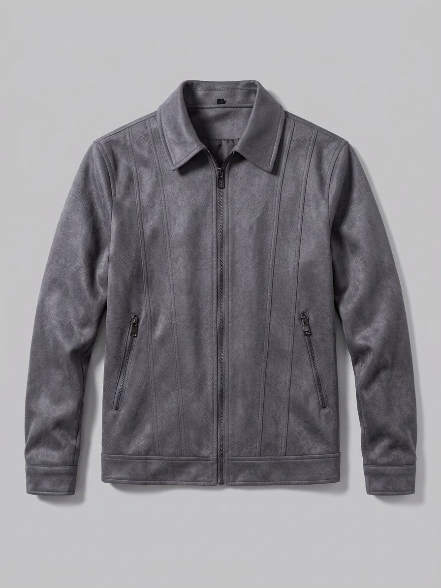Erchie Men's Pintuck Suede Zip Jacket — grey — packshot