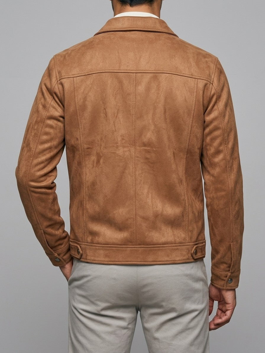 Erchie Men's Pintuck Suede Zip Jacket — tan — back
