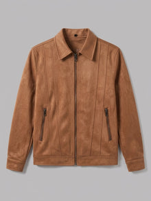 Erchie Men's Pintuck Faux Suede Zip Jacket