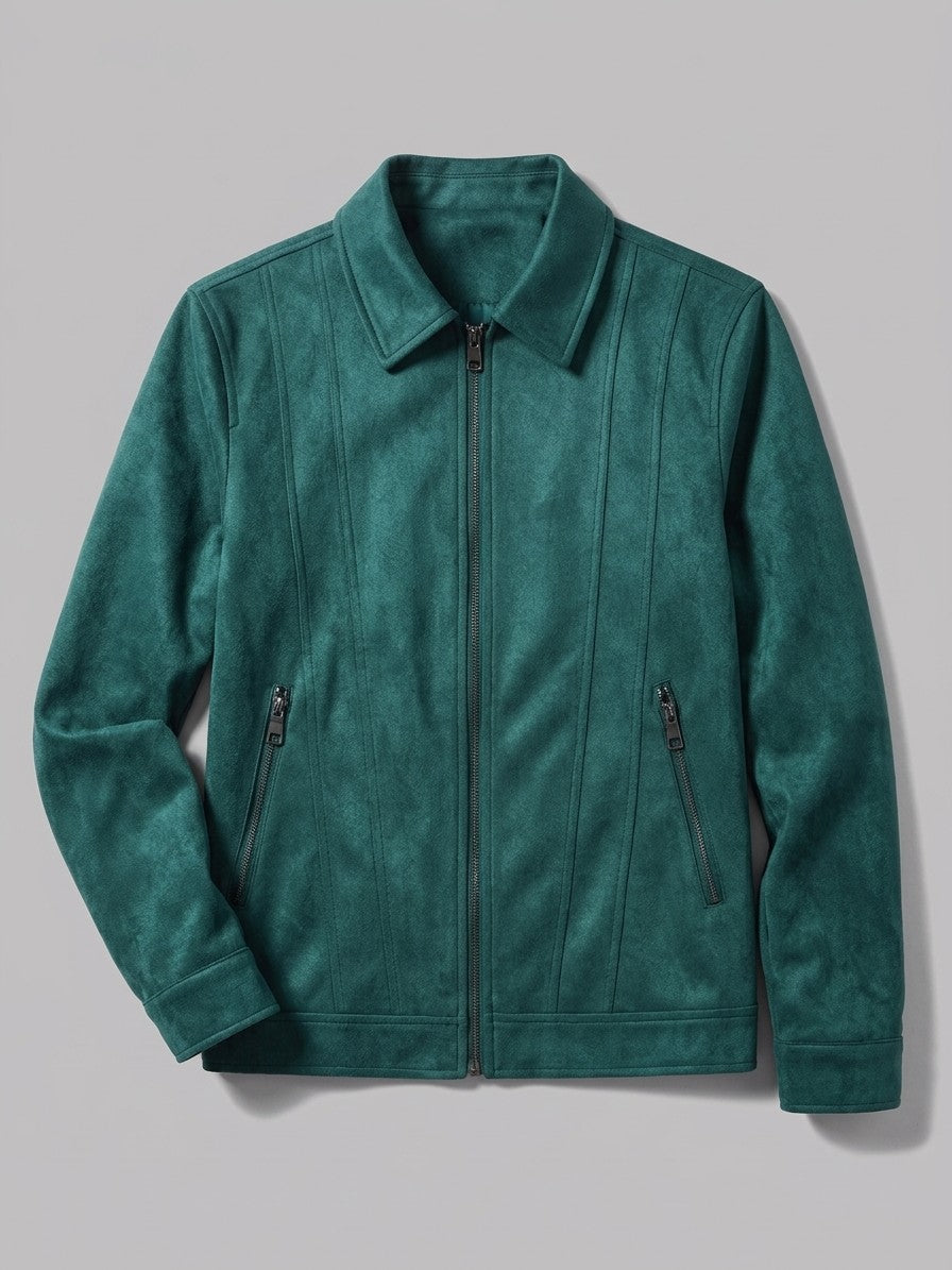 Erchie Men's Pintuck Suede Zip Jacket — teal — packshot