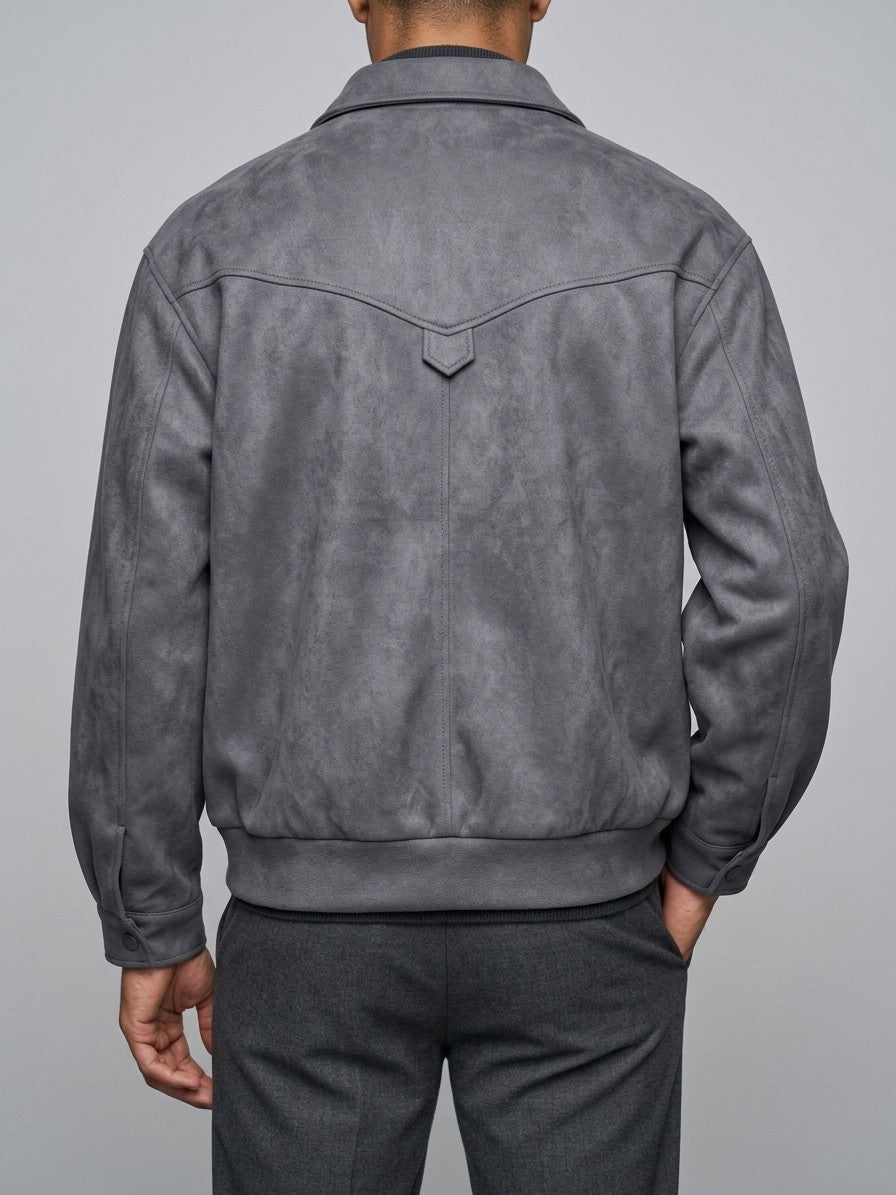 Erice Men's Panelled Faux Suede Jacket — gray — back